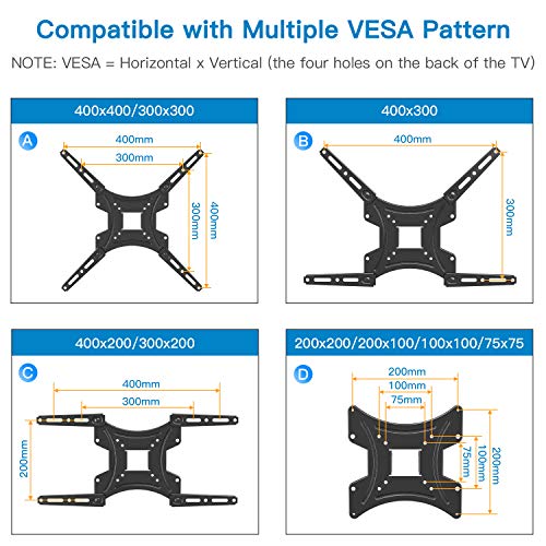 Full Motion TV Wall Mount Bracket Articulating Arms Swivels Tilts Extension Rotation for Most 26-55 Inch LED LCD Flat Curved Screen TVs, Max VESA 400x400mm up to 66lbs by Pipishell