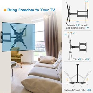 Full Motion TV Wall Mount Bracket Articulating Arms Swivels Tilts Extension Rotation for Most 26-55 Inch LED LCD Flat Curved Screen TVs, Max VESA 400x400mm up to 66lbs by Pipishell