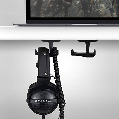 BRAINWAVZ BigJ Under Desk Headphone Stand (2 Pack) Hanger Holder Mount for Headphones, Gaming Headsets, Mobiles Accessories, Stick On, No Screws (Black)