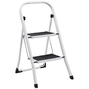 amazon basics step stool - 2-step, steel with anti-slip mat, 200-pound capacity, white and black