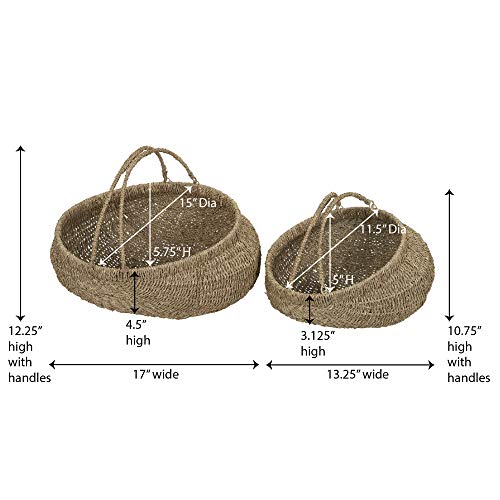 Household Essentials Brown Set of 2 Small Woven Wicker Storage Baskets with Handles | Natural Seagrass