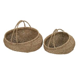 household essentials brown set of 2 small woven wicker storage baskets with handles | natural seagrass