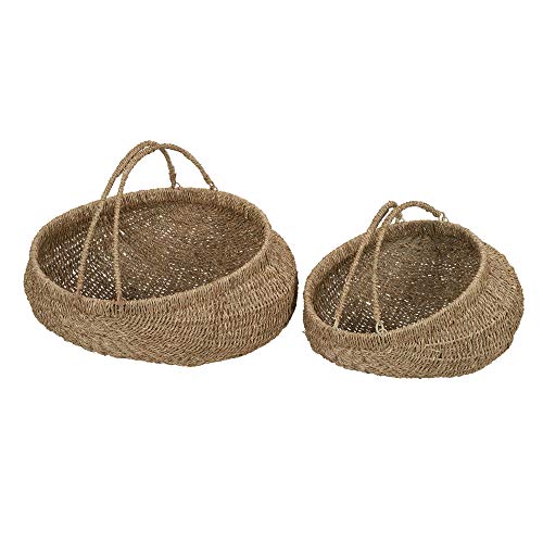 Household Essentials Brown Set of 2 Small Woven Wicker Storage Baskets with Handles | Natural Seagrass