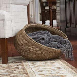 Household Essentials Brown Set of 2 Small Woven Wicker Storage Baskets with Handles | Natural Seagrass