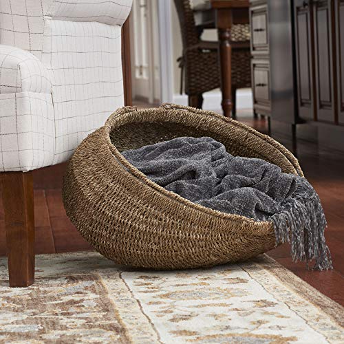 Household Essentials Brown Set of 2 Small Woven Wicker Storage Baskets with Handles | Natural Seagrass