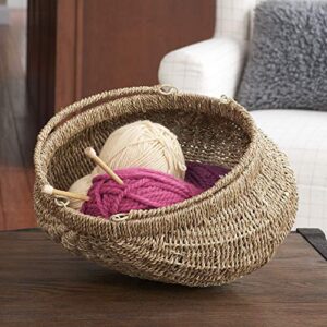 Household Essentials Brown Set of 2 Small Woven Wicker Storage Baskets with Handles | Natural Seagrass