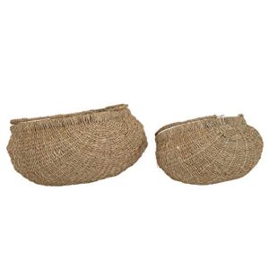 Household Essentials Brown Set of 2 Small Woven Wicker Storage Baskets with Handles | Natural Seagrass