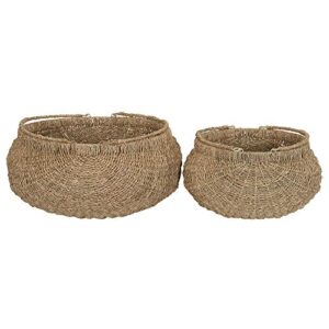 Household Essentials Brown Set of 2 Small Woven Wicker Storage Baskets with Handles | Natural Seagrass