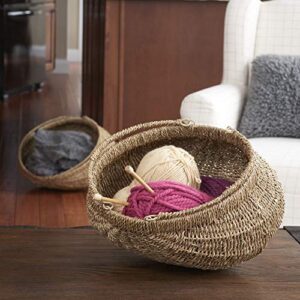 Household Essentials Brown Set of 2 Small Woven Wicker Storage Baskets with Handles | Natural Seagrass