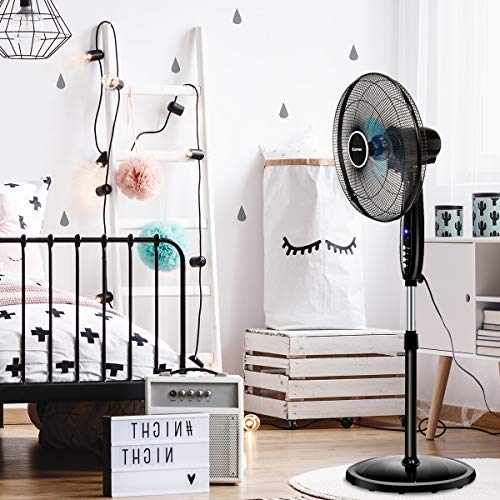 COSTWAY Pedestal Fan, 3-Speed Digital Control- Adjustable Height- Oscillating Standing Fan w/Timer- LCD Display- Double Blades- Remote Control, 18-Inch