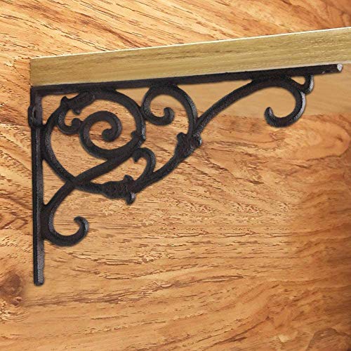 BRASSTAR Decorative Cast Iron Wall Shelf Bracket Ornate Vine Rust Rustic Cast Iron Wall Hanger Antique Replica Rust Color Wall Decorations PTZD004-02