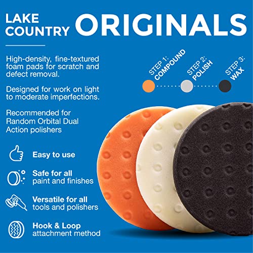 Lake Country CCS Pad Kit - 3 Pads for Cutting, Polishing & Finishing - Premium Grade Hook-and-Loop Versatile for All Tools and Polishers - Coarse Buffing Pad Safe for All Finishes (5.5")