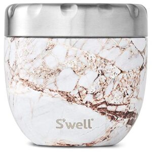 s'well eats 2-in-1 nesting bowls triple-layered vacuum-insulated containers keeps food and drinks cold for 11 hours and hot for 7-with no condensation-bpa free, 21.5 oz, calacatta gold