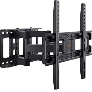 perlegear tv wall mount bracket full motion for 26-65 inch led, lcd, oled flat curved tvs, tv mount with dual swivel articulating arms extension tilt rotation, max vesa 400x400mm fits 12/16" wood stud