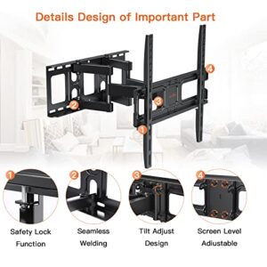 Perlegear TV Wall Mount Bracket Full Motion for 26-65 Inch LED, LCD, OLED Flat Curved TVs, TV Mount with Dual Swivel Articulating Arms Extension Tilt Rotation, Max VESA 400x400mm Fits 12/16" Wood Stud