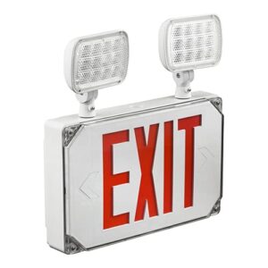 wet location red exterior weatherproof outdoor led combo exit sign emergency light with battery backup, ac 120v/277v, ul certified