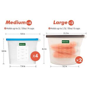 Reusable Silicone Food Storage Bags - Reusable Silicone Food Bag 6 Pack Airtight Food Fresh Preserving Bag for Sandwich, Vegetables,Snack,Liquid,2 Large and 4 Medium