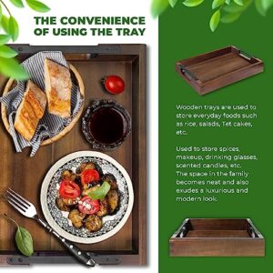 Ottoman Tray (16.5x12.5x2.5 inch) Wood Tray with Black Metal Handles, Great for Ottoman Tray, Food Tray, Breakfast Tray, Eating Tray