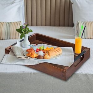 Ottoman Tray (16.5x12.5x2.5 inch) Wood Tray with Black Metal Handles, Great for Ottoman Tray, Food Tray, Breakfast Tray, Eating Tray