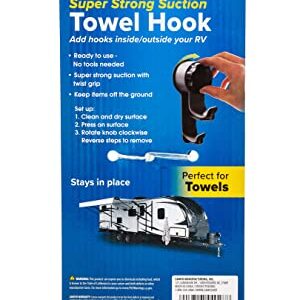 Camco RV Towel Hook | Add Hooks Inside/Outside Your RV | Strong Mechanical Suction Cup Hook (44028) , Black