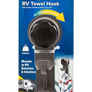 Camco RV Towel Hook | Add Hooks Inside/Outside Your RV | Strong Mechanical Suction Cup Hook (44028) , Black