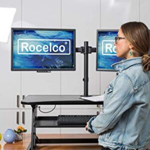 Rocelco 40" Large Height Adjustable Standing Desk Converter with Dual Monitor Mount BUNDLE - Quick Sit Stand Up Computer Workstation Riser - Retractable Keyboard Tray - Black (R DADRB-40-DM2)