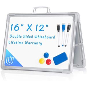 white board for desk 12"x16", arcobis small magnetic portable dry erase board double-sided desktop foldable easel whiteboard for students classroom home office