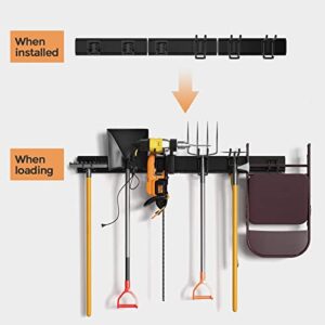 INCLY Garage Tool Storage Rack, Garden Yard Tool Organizer Wall Mount, 48 Inch Heavy Duty Steel Garage Organization System with 3 Racks & 6 Wall Hooks