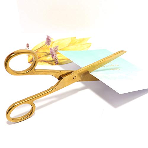 Gold Scissors 7 Inches Professional Multi-Purpose Stainless Steel Scissors Heavy Duty Straight Recycled Scissors for Cutting Leather Arts Fabric Crafts Scissors