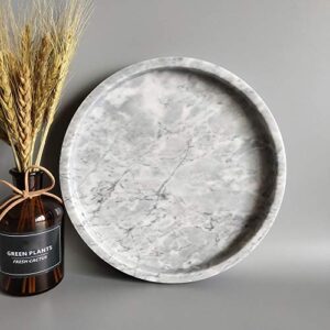 StonePlus Natural Real Marble Vanity Bathroom Tray/Neat Organizer for Cups, Shampoo Perfume Jewelry (Dark Grey, 9.84Dx1.18H)