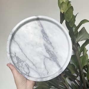 StonePlus Natural Real Marble Vanity Bathroom Tray/Neat Organizer for Cups, Shampoo Perfume Jewelry (Dark Grey, 9.84Dx1.18H)