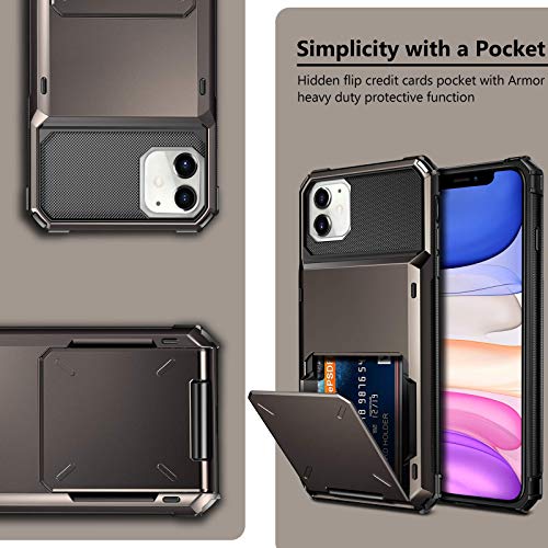 Vofolen Case for iPhone 11 Case Wallet 4-Card Holder ID Slot Flip Door Hidden Pocket Anti-Scratch Dual Layer Hybrid TPU Bumper Armor Protective Hard Shell Back Cover for iPhone 11 6.1 inch Gun Metal