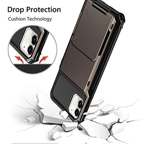 Vofolen Case for iPhone 11 Case Wallet 4-Card Holder ID Slot Flip Door Hidden Pocket Anti-Scratch Dual Layer Hybrid TPU Bumper Armor Protective Hard Shell Back Cover for iPhone 11 6.1 inch Gun Metal