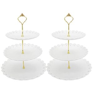 2 set of 3-tier cupcake stand fruit plate cakes desserts fruits snack candy buffet display tower (white)
