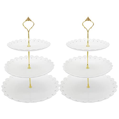 2 Set of 3-Tier Cupcake Stand Fruit Plate Cakes Desserts Fruits Snack Candy Buffet Display Tower (White)