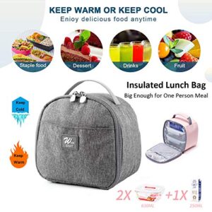 KEAIDUO Small Lunch Bag for Women Men Mini Insulated Lunch Box Portable Cooler Bag Reusable Snack Bag Adult Lunch Pail Petty Food Containers Grey