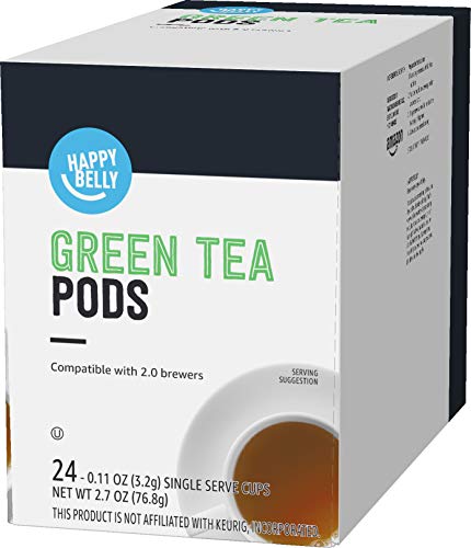 Amazon Brand - Happy Belly Tea Pods Compatible with 2.0 K-Cup Brewers, Green Tea, 24 Count (Previously Solimo)