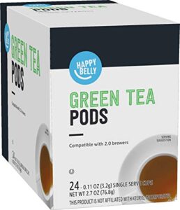 amazon brand - happy belly tea pods compatible with 2.0 k-cup brewers, green tea, 24 count (previously solimo)