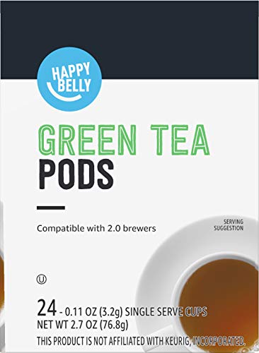 Amazon Brand - Happy Belly Tea Pods Compatible with 2.0 K-Cup Brewers, Green Tea, 24 Count (Previously Solimo)
