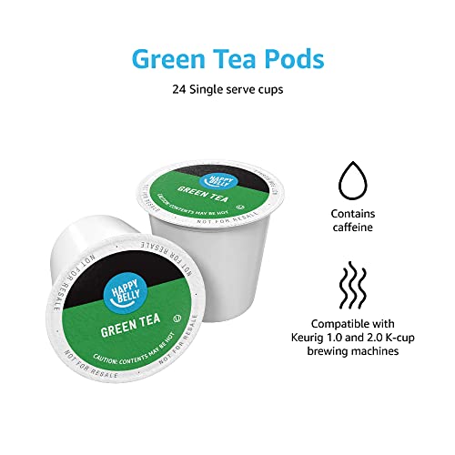 Amazon Brand - Happy Belly Tea Pods Compatible with 2.0 K-Cup Brewers, Green Tea, 24 Count (Previously Solimo)