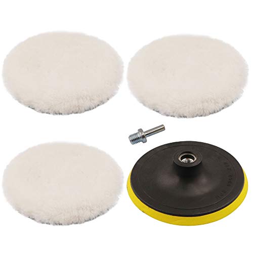 ANWTOTU 5 Pcs 6 Inch Polishing Buffing Wheel for Drill Wool Pads Wheel Polishing Pads Woolen Polishing Waxing Pads Kits with M14 Drill Buffer Adapter