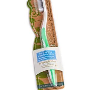 EcoFam Earth Friendly Compostable Adult Manual Toothbrushes - Silver Infused Soft Bristle Toothbrush (4 Pack)