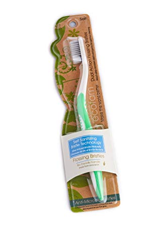 EcoFam Earth Friendly Compostable Adult Manual Toothbrushes - Silver Infused Soft Bristle Toothbrush (4 Pack)