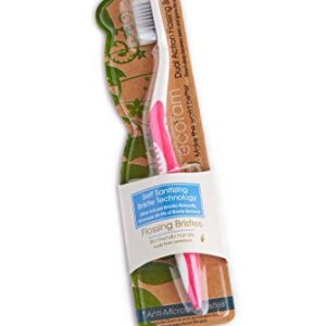 EcoFam Earth Friendly Compostable Adult Manual Toothbrushes - Silver Infused Soft Bristle Toothbrush (4 Pack)