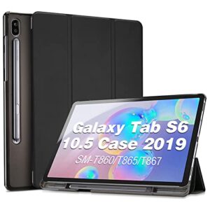 procase galaxy tab s6 10.5 case 2019 with s pen holder (model sm-t860/t865/t867), ultra slim lightweight stand protective case with soft tpu back cover for galaxy tab s6 10.5-inch tablet 2019 –black