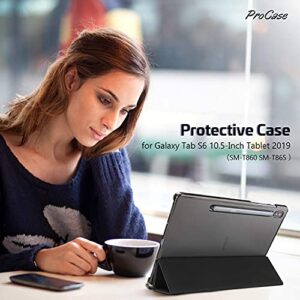 Procase Galaxy Tab S6 10.5 Case 2019 with S Pen Holder (Model Sm-T860/T865/T867), Ultra Slim Lightweight Stand Protective Case with Soft TPU Back Cover for Galaxy Tab S6 10.5-Inch Tablet 2019 –Black