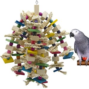 EBaokuup Large Parrot Chewing Toy - Bird Parrot Blocks Knots Tearing Toy Bird Cage Bite Toy for African Grey, Macaws Cockatoos, and a Variety of Amazon Parrots (Large)