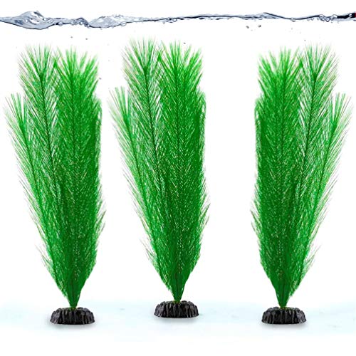 SunGrow Aquarium Plastic Silk Plants, Gives Shade and Beautiful Environment to Aquatic Pets, Perfect for Both Saltwater and Freshwater Tanks Decoration, Fish Tank Accessories & Supplies, 3 Pcs