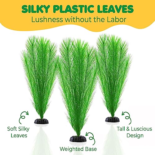 SunGrow Aquarium Plastic Silk Plants, Gives Shade and Beautiful Environment to Aquatic Pets, Perfect for Both Saltwater and Freshwater Tanks Decoration, Fish Tank Accessories & Supplies, 3 Pcs