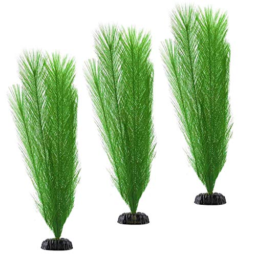 SunGrow Aquarium Plastic Silk Plants, Gives Shade and Beautiful Environment to Aquatic Pets, Perfect for Both Saltwater and Freshwater Tanks Decoration, Fish Tank Accessories & Supplies, 3 Pcs